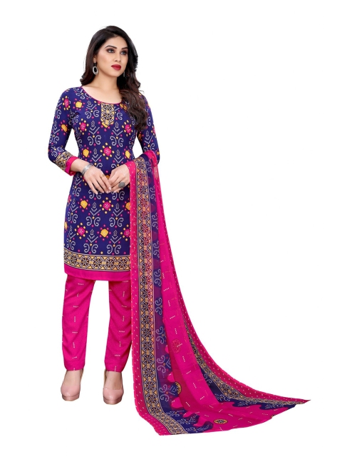 

Iris Blue & Pink Printed Unstitched Dress Material