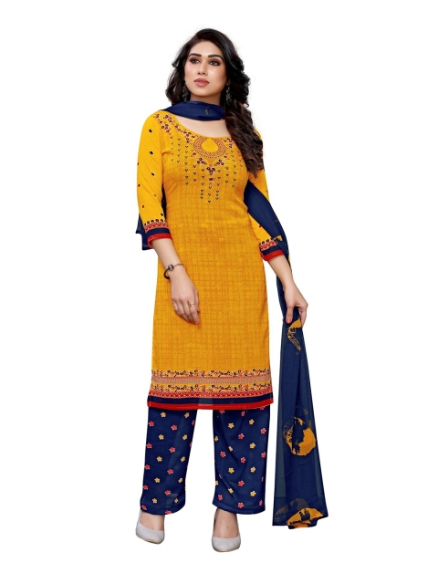 

Iris Yellow & Navy Blue Printed Unstitched Dress Material