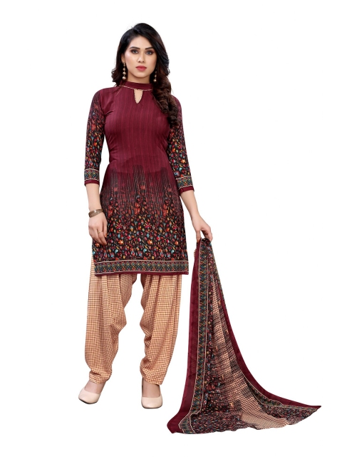 

Iris Maroon & Beige Printed Unstitched Dress Material