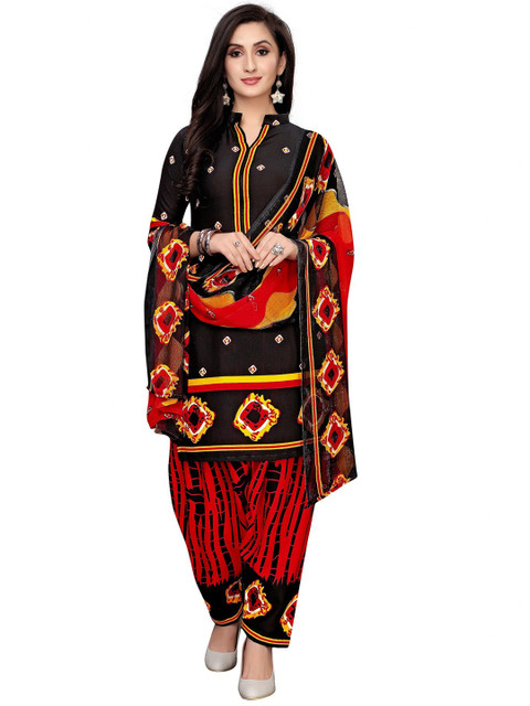 

Iris Black & Red Printed Unstitched Dress Material