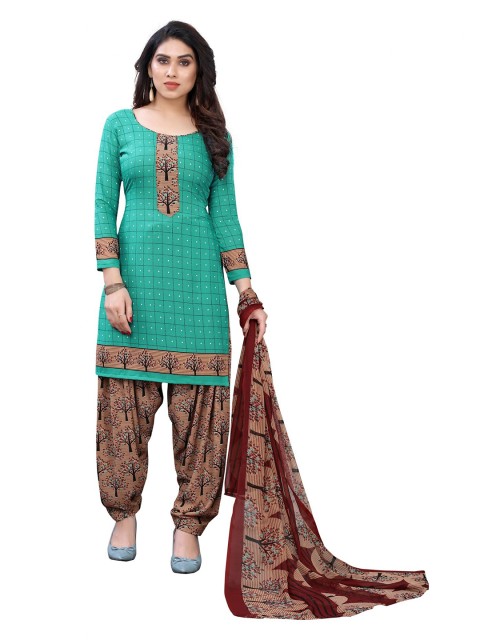 

Iris Green & Brown Printed Unstitched Dress Material