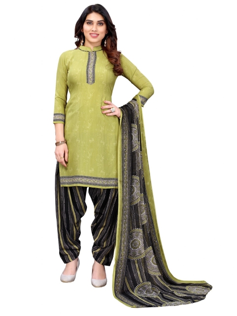 

Iris Olive Green & Black Printed Unstitched Dress Material