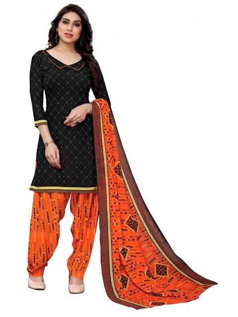 

Iris Black & Orange Printed Unstitched Dress Material