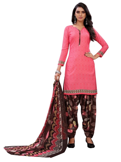 

Iris Pink & Brown Printed Unstitched Dress Material