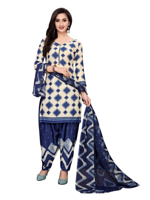

Iris Blue & Cream-Coloured Printed Unstitched Dress Material