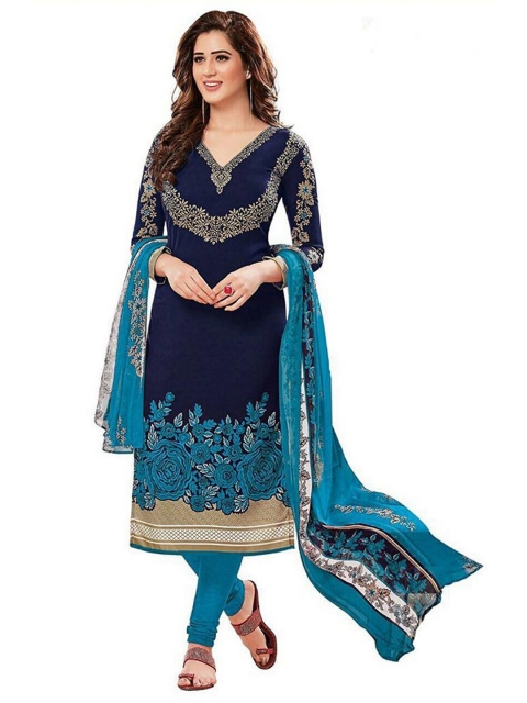 

Iris Navy Blue & Gold-Toned Printed Unstitched Dress Material