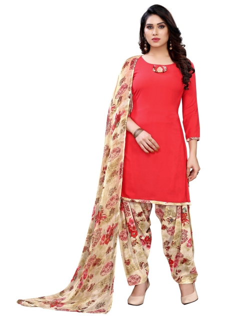 

Iris Red & Beige Printed Unstitched Dress Material