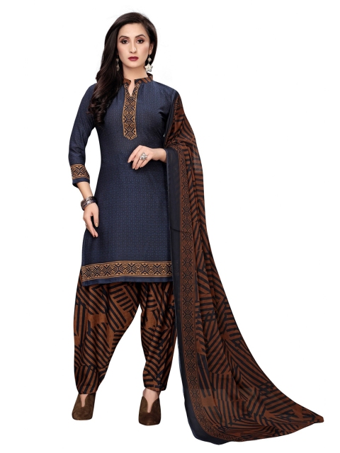 

Iris Navy Blue & Brown Printed Unstitched Dress Material