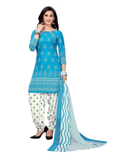 

Iris White & Blue Printed Unstitched Dress Material