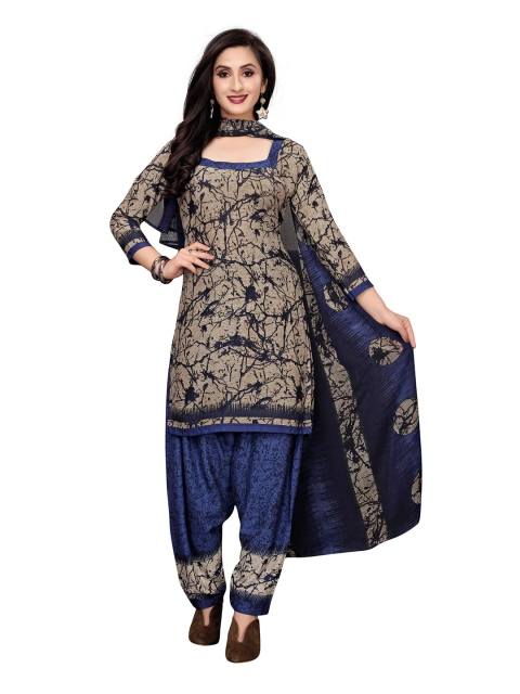 

Iris Navy Blue & Beige Printed Unstitched Dress Material