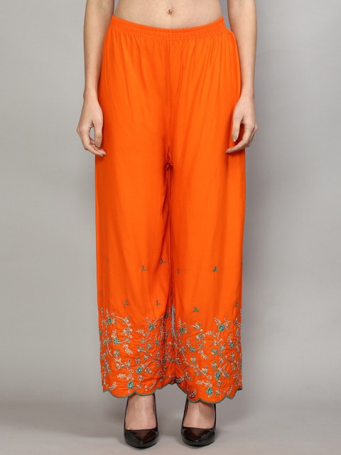 

Jinfo Women Orange & Blue Printed Flared Knitted Ethnic Palazzos