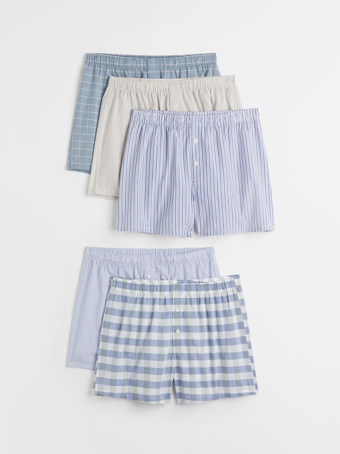 

H&M Men 5-Pack Woven Cotton Boxer Shorts, Blue