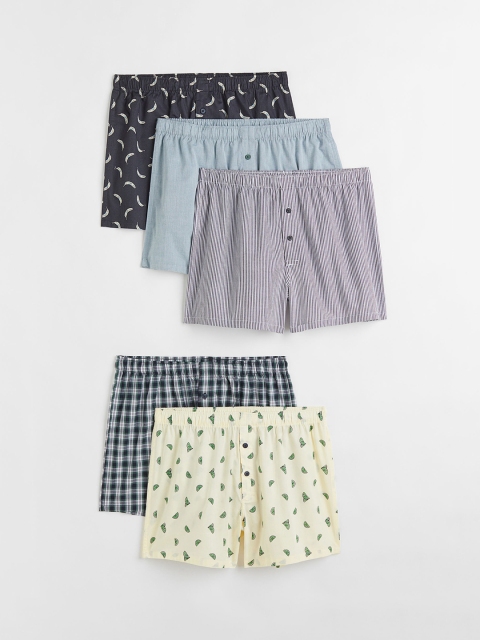

H&M Men Pack of 5 Blue & Yellow Woven Cotton Boxer Shorts0976419012
