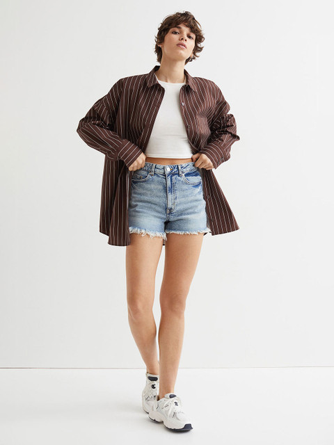 

H&M Women Brown Oversized Cotton Shirt
