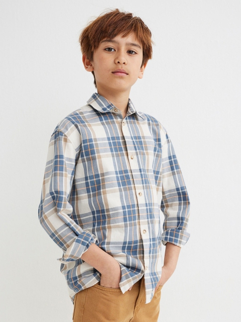 

H&M Boys Blue & Beige Checked Pure Cotton Shirt