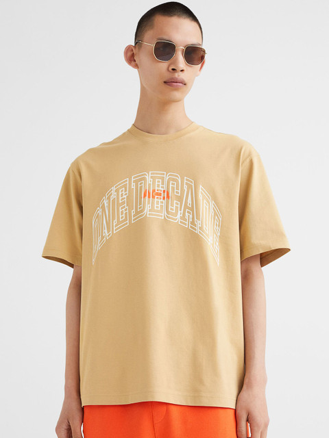 

H&M Men Beige Relaxed Fit Cotton T-shirt