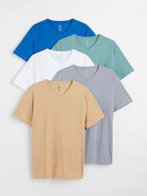 

H&M Men 5-Pack Slim Fit T-shirts, Blue