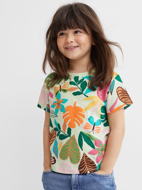 

H&M Girls Sea Green & Multicoloured Printed T-Shirt
