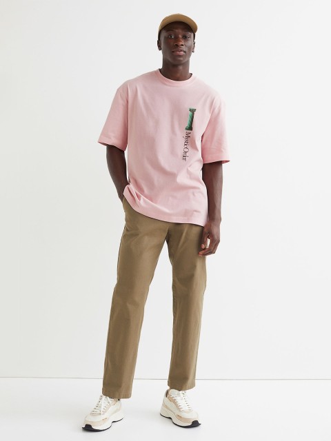 

H&M Men Pink Printed Relaxed Fit Cotton T-shirt