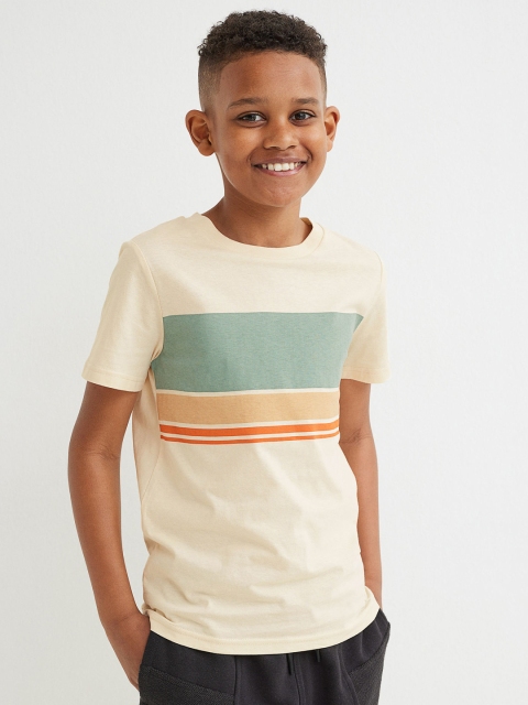 

H&M Boys Beige & Blue Striped T-shirt
