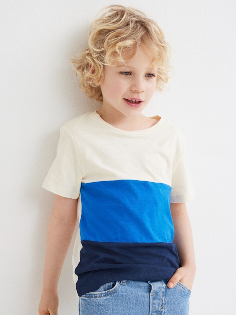 

H&M Boys Blue & Off White Colourblocked Cotton T-shirt