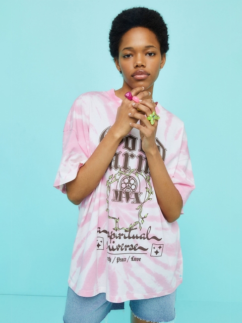 

H&M Women Pink Oversized Printed T-Shirt