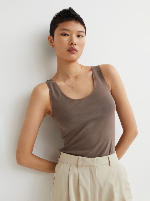 

H&M Women Taupe Vest Top With Lace Trims