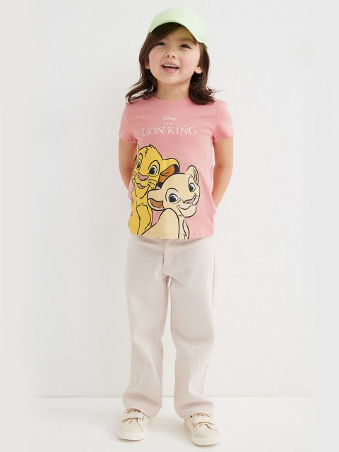 

H&M Girls Pack Of 5 Lion King Printed Pure Cotton Jersey Tops, Beige