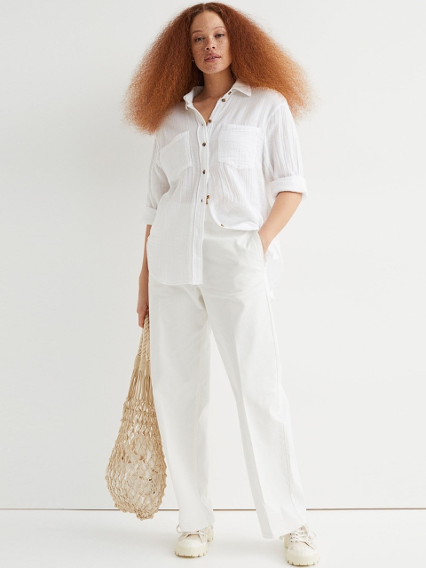 

H&M Women White Cotton Twill Chinos