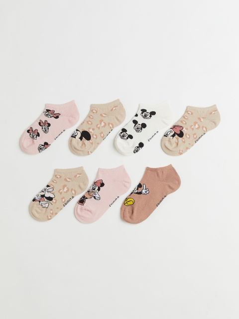 

H&M Girls Mickey Mouse Printed 7-Pack Trainer Socks, Beige