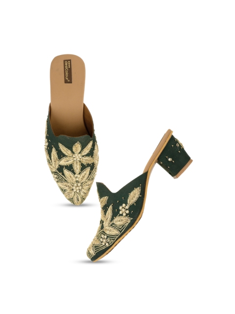 

DESI COLOUR Green Printed Ethnic Block Pumps