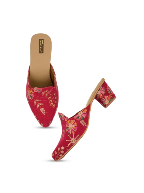 

DESI COLOUR Pink Ethnic Block Mules with Tassels