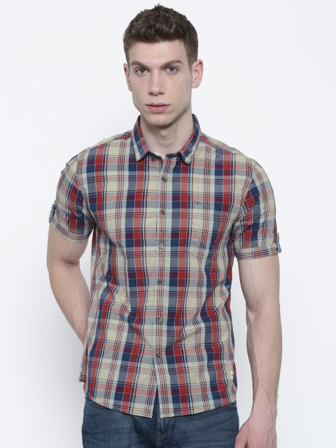 

Flying Machine Men Red & Navy Slim Fit Checked Casual Shirt