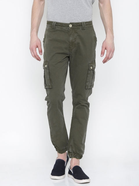 

Flying Machine Men Olive Green Solid Cargo Joggers
