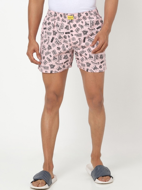 

Bewakoof Men Pink Printed Pure Cotton Boxers
