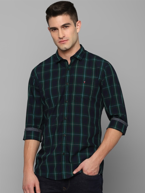 

Louis Philippe Jeans Men Navy Blue Slim Fit Windowpane Checks Checked Casual Shirt