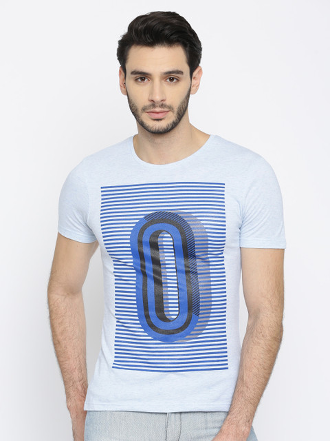 

Flying Machine Men Blue Printed Round Neck Pure Cotton T-shirt
