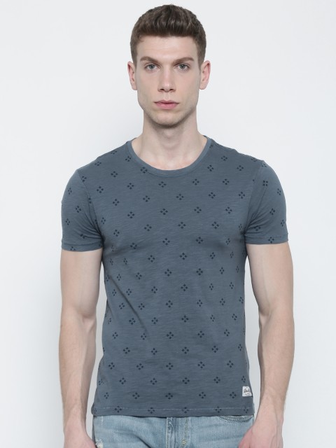 

Flying Machine Men Blue Printed Round Neck Pure Cotton T-shirt