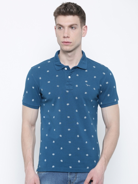 

Flying Machine Men Blue Printed Polo T-shirt