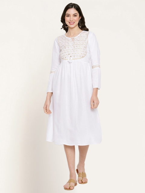 

Miaz Lifestyle White A-Line Midi Dress