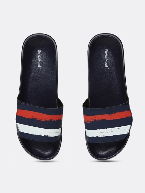 

Bewakoof Men Blue & White Colourblocked Rubber Sliders