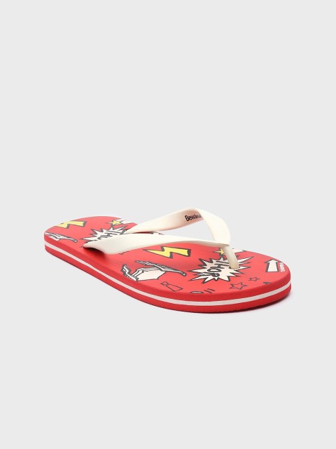 

Bewakoof Men Orange & Off White Printed Rubber Sliders