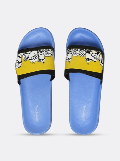 

Bewakoof Men Blue & Yellow Printed Rubber Sliders