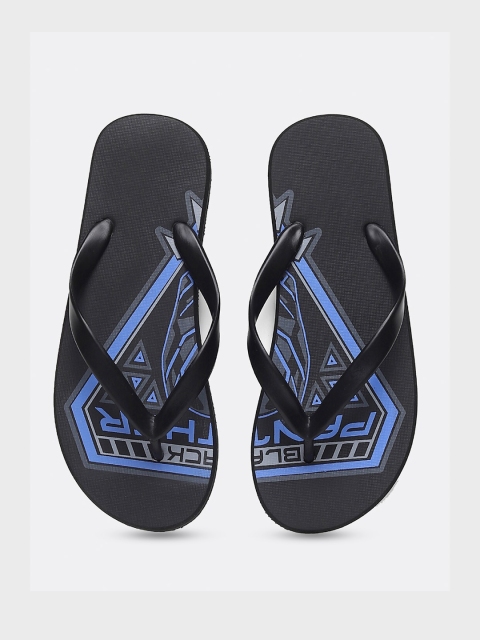

Bewakoof Men Black & Blue Printed Rubber Sliders