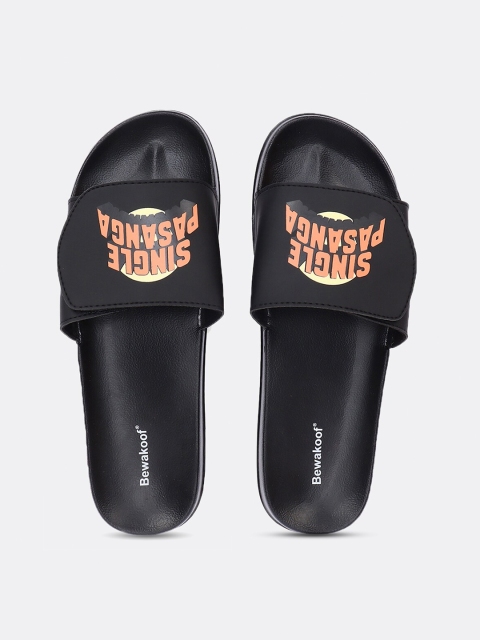 

Bewakoof Men Black Typography Printed Casual Rubber Sliders