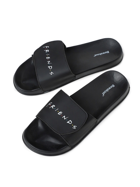 

Bewakoof Men Black & White Printed Rubber Sliders