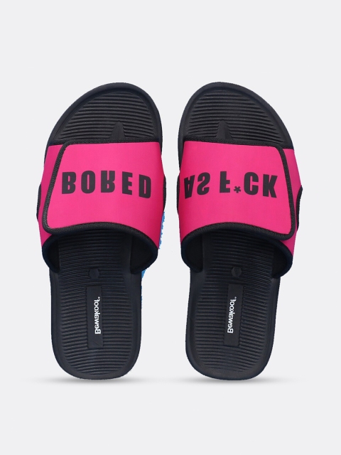 

Bewakoof Men Black & Pink Colourblocked Rubber Sliders