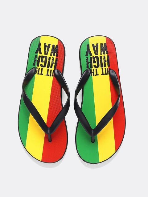 

Bewakoof Men Yellow & Green Colourblocked Rubber Sliders