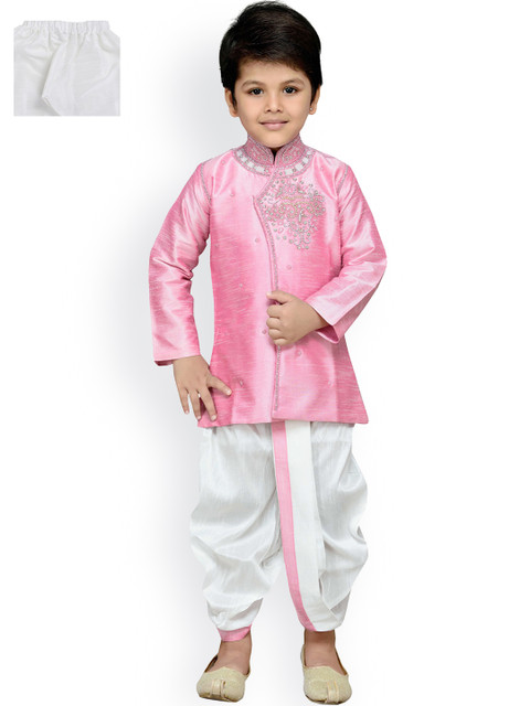 

Aj DEZInES Boys Pink & White Embellished Dhoti Set