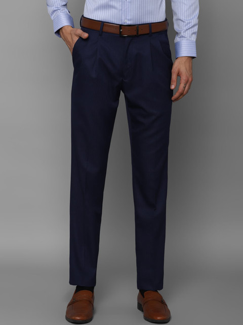 

Louis Philippe Men Navy Blue Striped Pleated Trousers